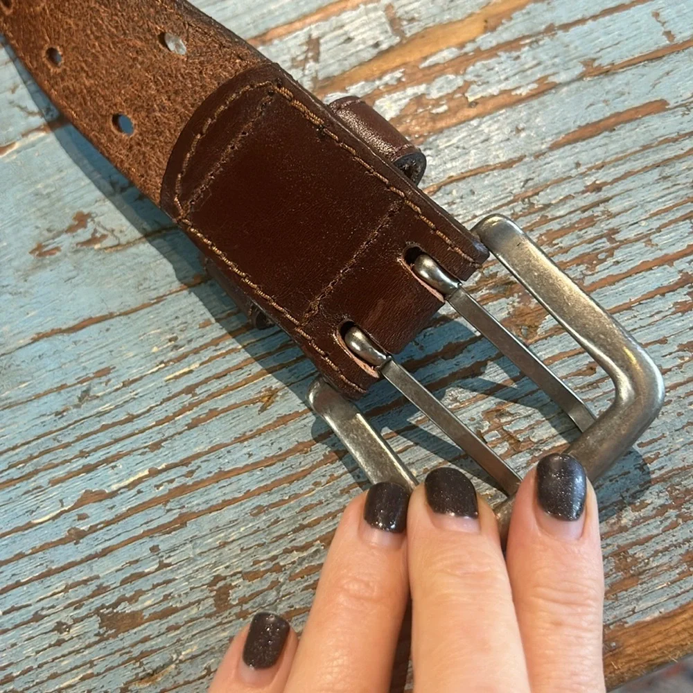 Brown Leather and Silver Buckle Large with dual notches
